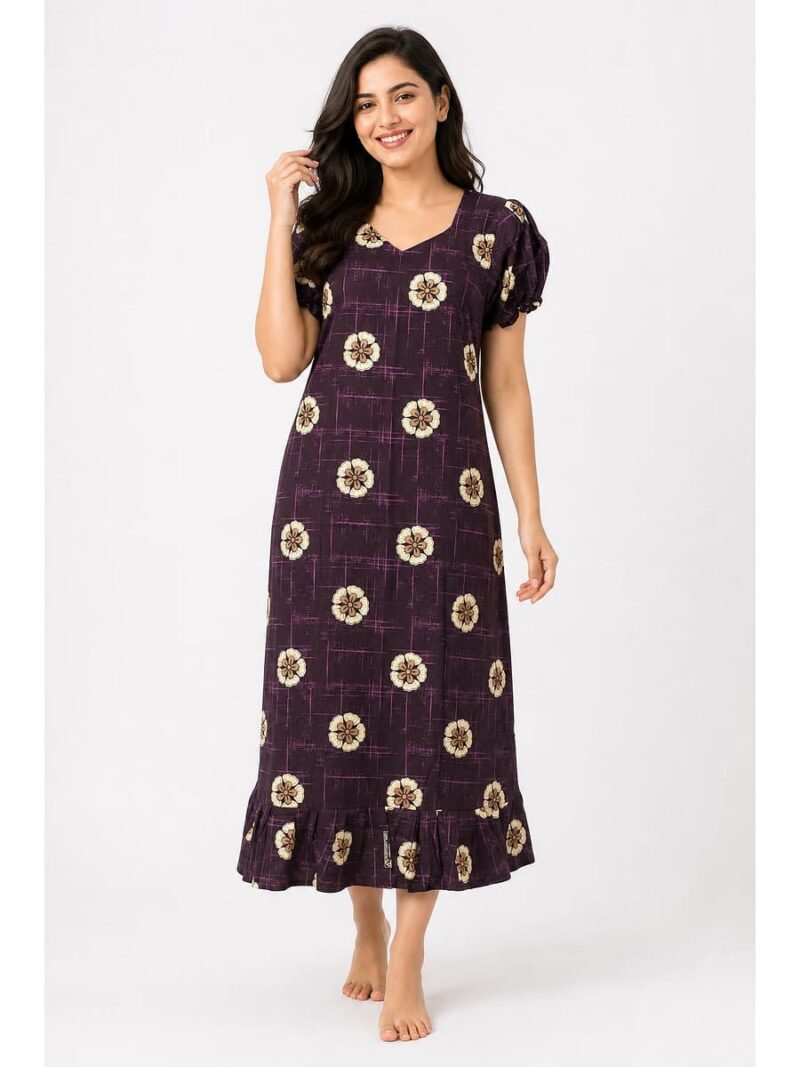 Women's Cotton Frock Nighty - Purple