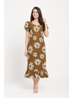 Women's Cotton Frock Nighty - Brown