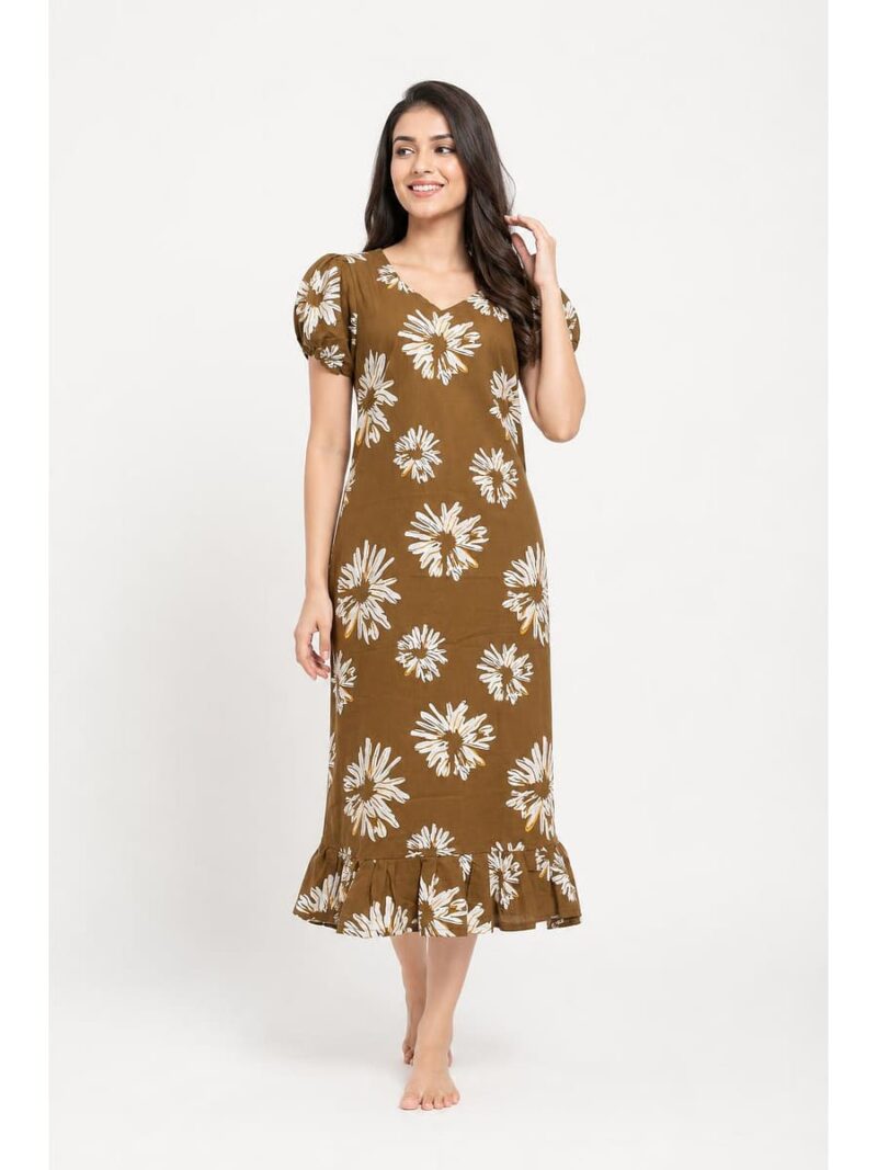Women's Cotton Frock Nighty - Brown
