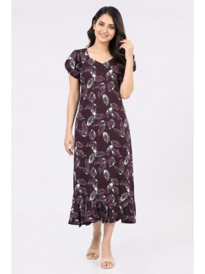 Women's Cotton Frock Nighty - Purple