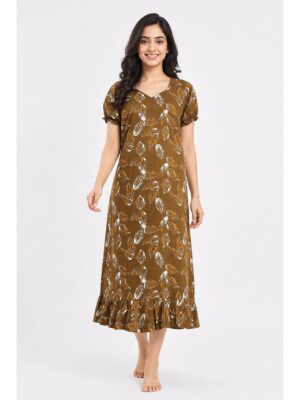 Women's Cotton Frock Nighty - Brown