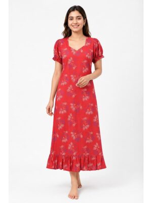 Women's Cotton Frock Nighty - Scarlet