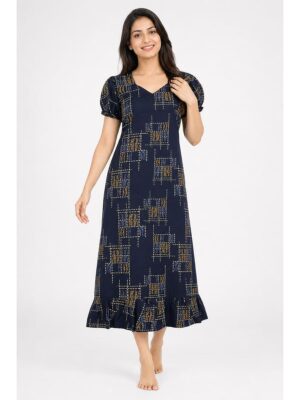 Women's Cotton Frock Nighty - Navy Blue