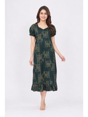 Women's Cotton Frock Nighty - Green