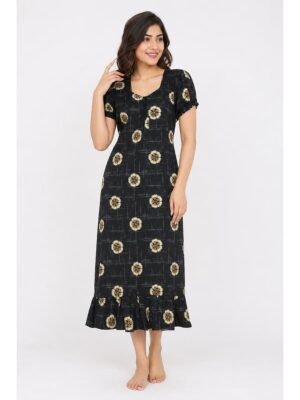 Women's Cotton Zip Frock Nighty - Black