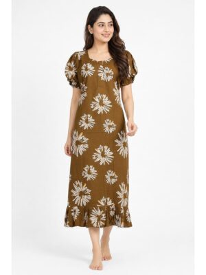 Women's Cotton Zip Frock Nighty - Brown