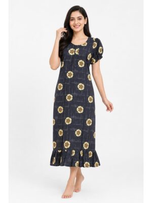 Women's Cotton Zip Frock Nighty - Grey