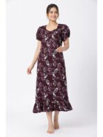 W-NY-518-21-PP-L_front Women's Cotton Zip Frock Nighty - Purple