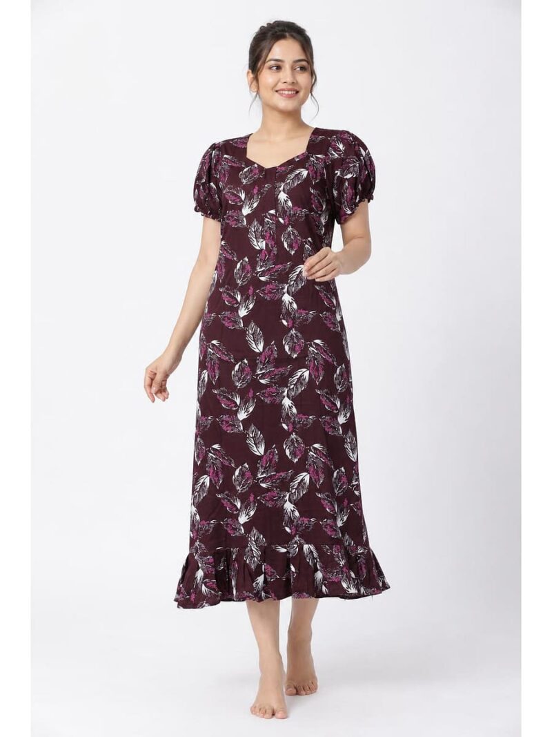 W-NY-518-21-PP-L_front Women's Cotton Zip Frock Nighty - Purple