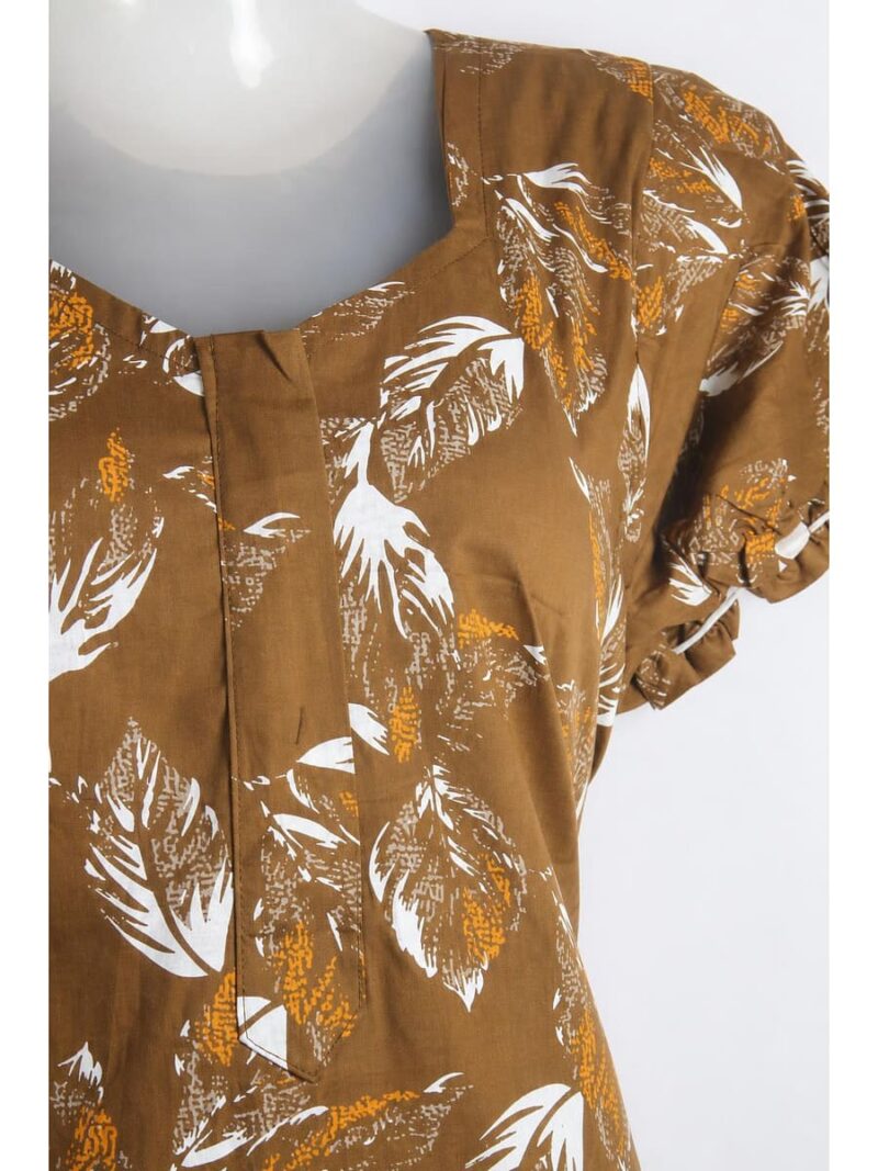 Women's Cotton Zip Frock Nighty - Brown