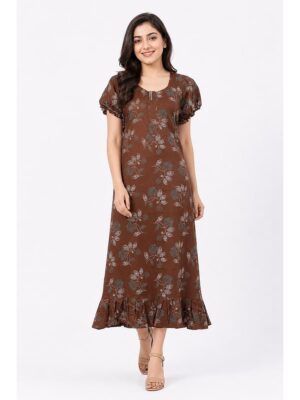 Women's Cotton Zip Frock Nighty - Clay
