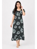 Women's Cotton Zip Frock Nighty - Green