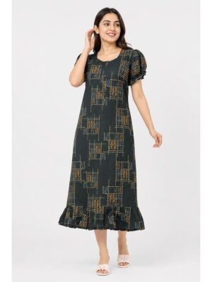 Women's Cotton Zip Frock Nighty - Green