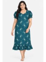 Women's Plus Size Cotton Frock Nighty - Teal