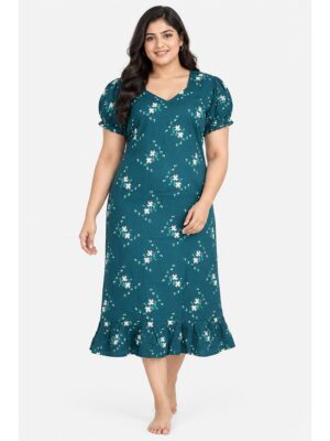 Women's Plus Size Cotton Frock Nighty - Teal