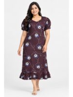 W-NY-520-02-PP-3XL_front Women's Plus Size Cotton Frock Nighty - Purple