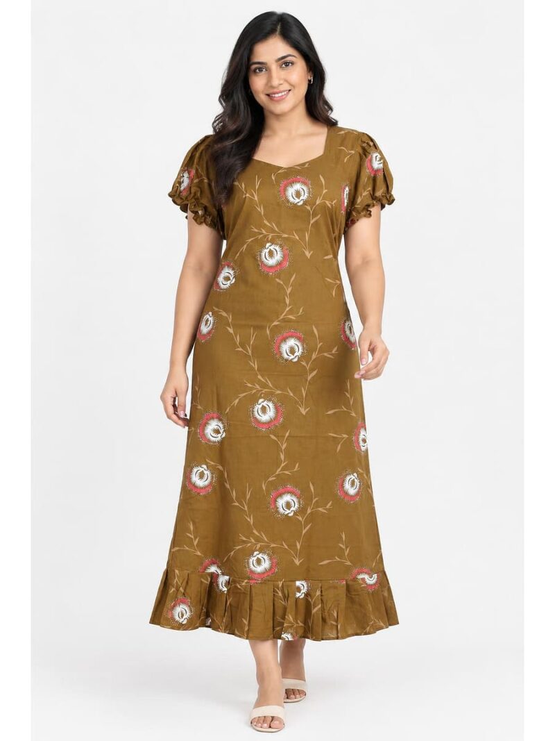 Women's Plus Size Cotton Frock Nighty - Brown