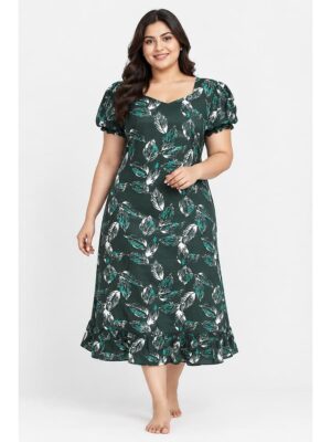 Women's Plus Size Cotton Frock Nighty -Green