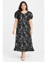 W-NY-520-06-BK-3XL-f.._front Women's Plus Size Cotton Frock Nighty - Black