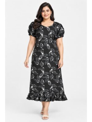 Women's Plus Size Cotton Frock Nighty - Black