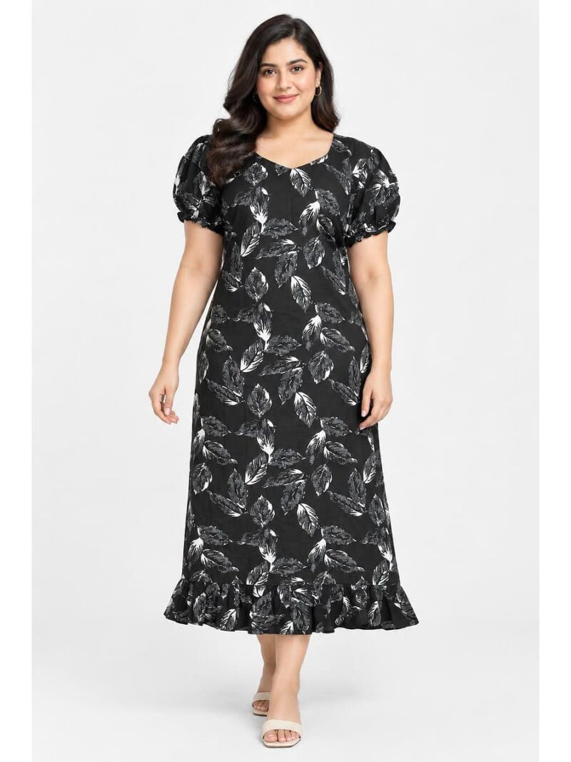 W-NY-520-06-BK-3XL-f.._front Women's Plus Size Cotton Frock Nighty - Black