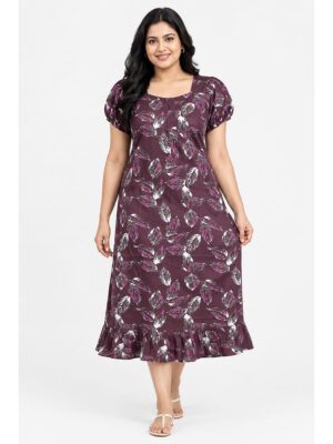 Women's Plus Size Cotton Frock Nighty - Purple