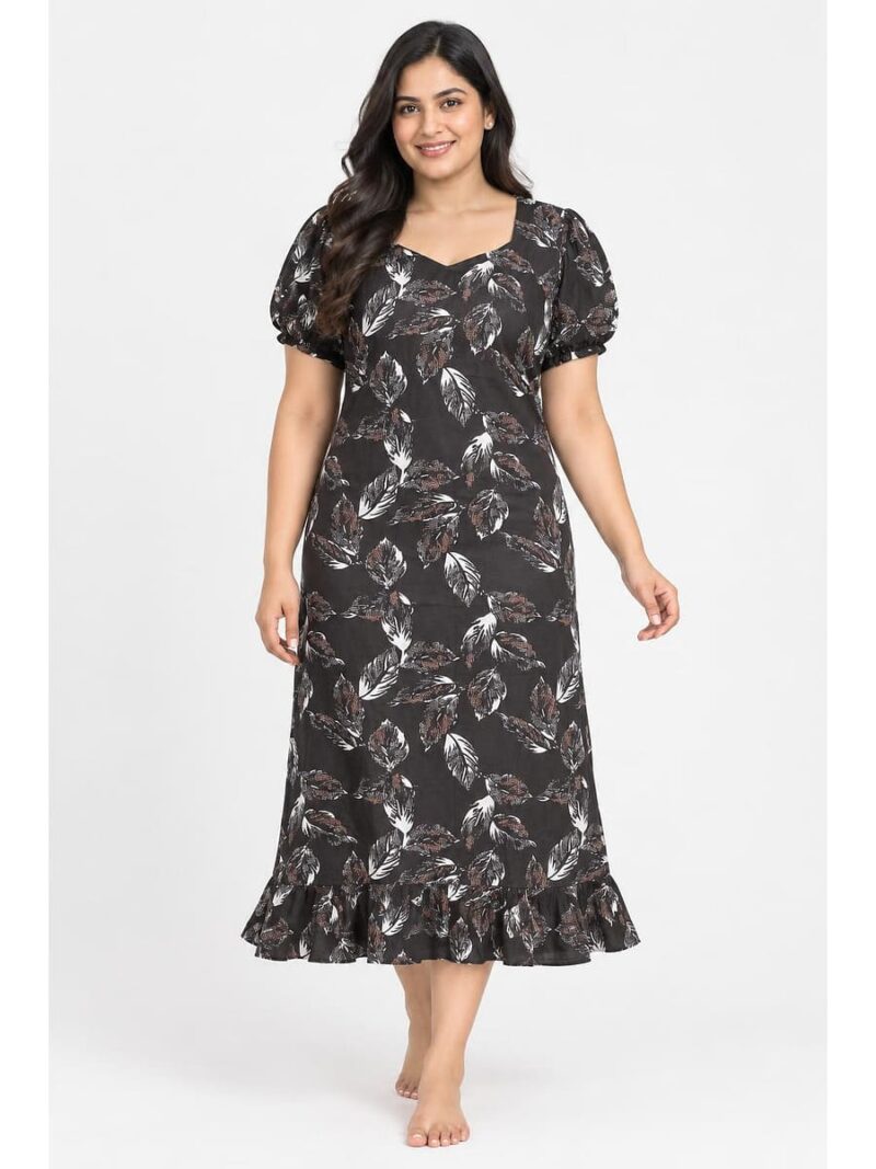 W-NY-520-08-CF-3XL_front Women's Plus Size Cotton Frock Nighty - Coffee