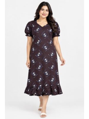 Women's Plus Size Cotton Frock Nighty - Purple