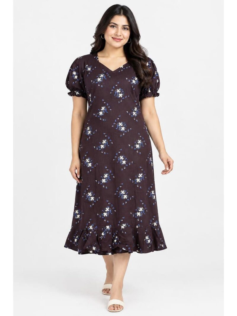 Women's Plus Size Cotton Frock Nighty - Purple