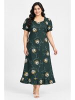 W-NY-520-10-GR-3XL_front Women's Plus Size Cotton Frock Nighty - Green