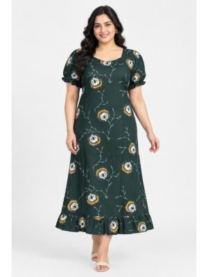 Women's Plus Size Cotton Frock Nighty - Green