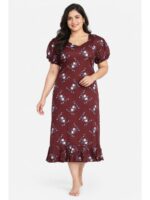 Women's Plus Size Cotton Frock Nighty - Maroon