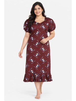 Women's Plus Size Cotton Frock Nighty - Maroon