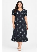 W-NY-520-12-NB-3XL_front Women's Plus Size Cotton Frock Nighty - Navy Blue