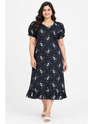 Women's Plus Size Cotton Frock Nighty - Navy Blue