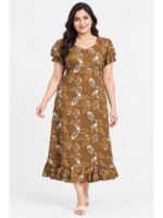 Women's Plus Size Cotton Frock Nighty - Brown