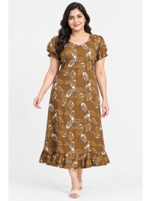 Women's Plus Size Cotton Frock Nighty - Brown