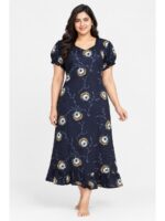 W-NY-520-14-NB-3XL_front Women's Plus Size Cotton Frock Nighty - Navy Blue