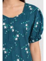 Women's Cotton Plus-Size Frock Nighty with Zip - Teal