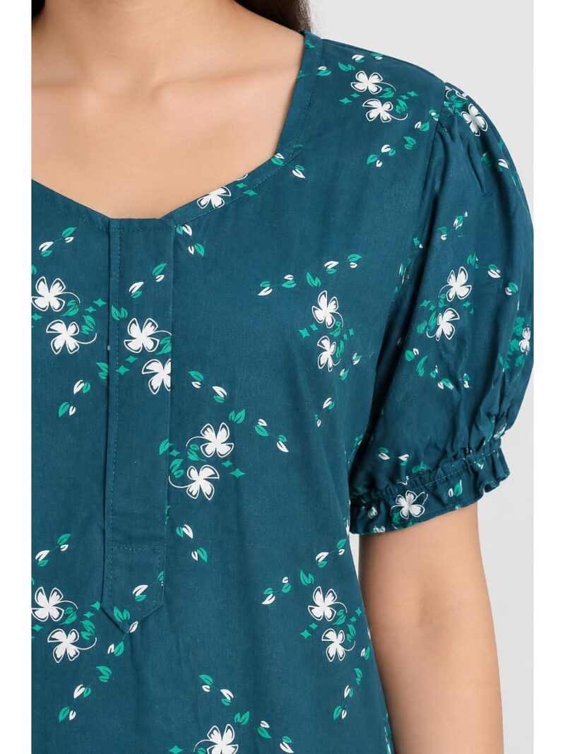 Women's Cotton Plus-Size Frock Nighty with Zip - Teal