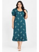 Women's Cotton Plus-Size Frock Nighty with Zip - Teal