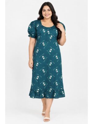 Women's Cotton Plus-Size Frock Nighty with Zip - Teal