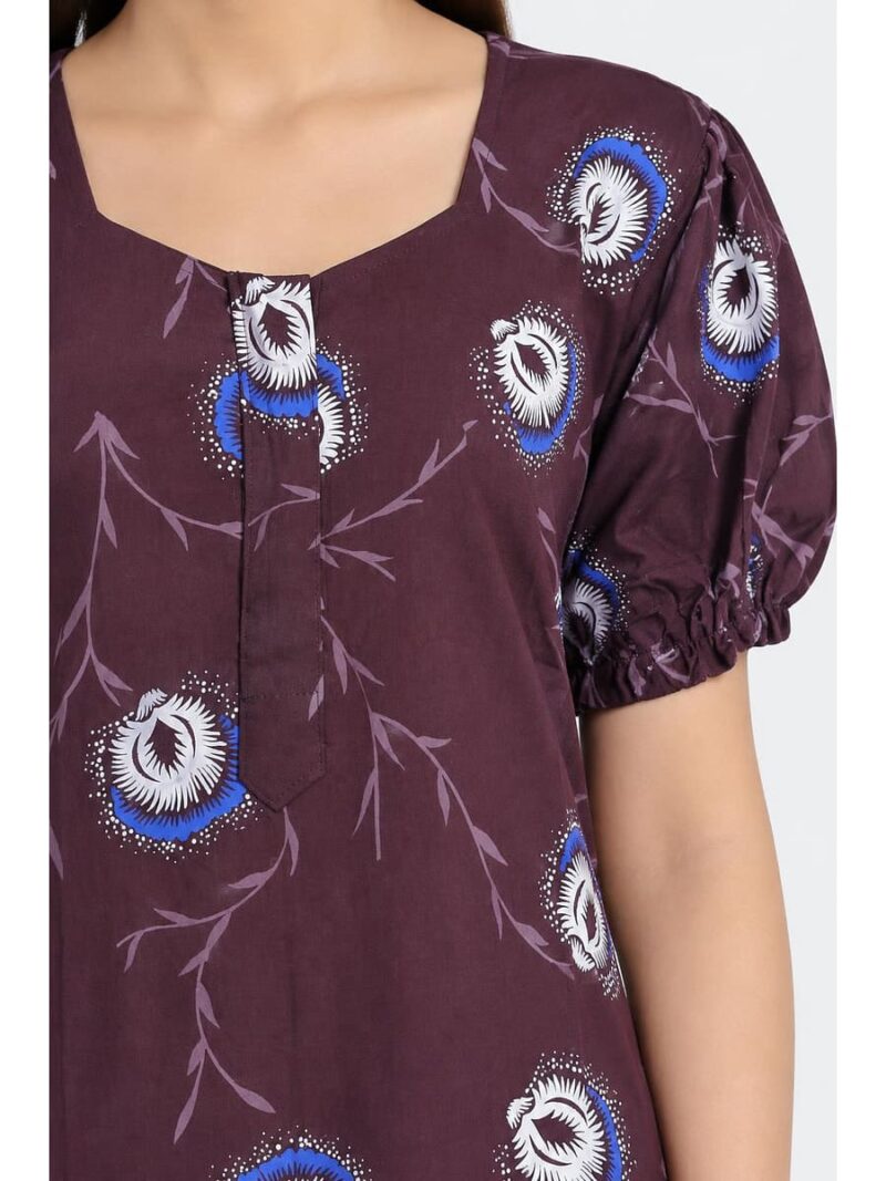 Women's Cotton Plus-Size Frock Nighty with Zip - Purple