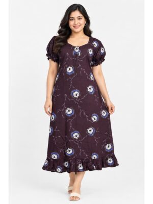 Women's Cotton Plus-Size Frock Nighty with Zip - Purple