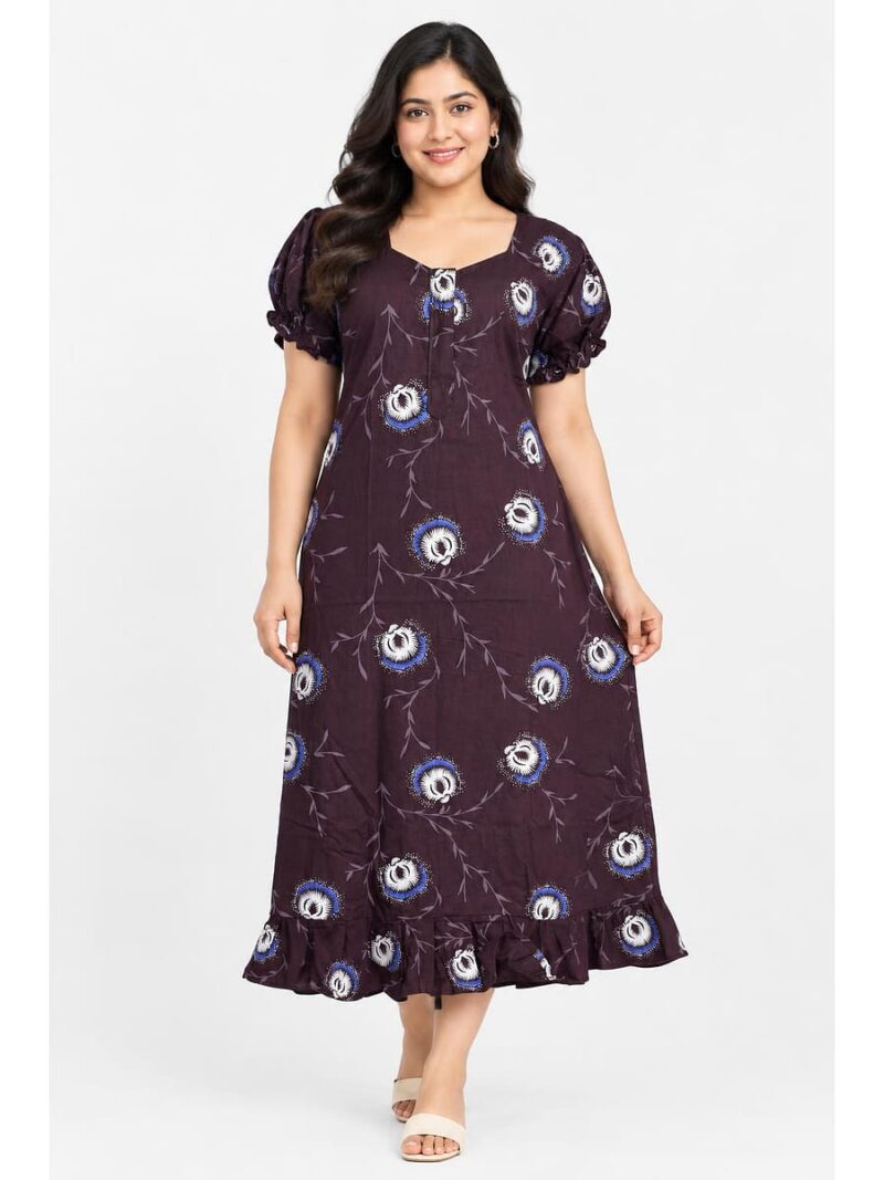 W-NY-520-17-PP-3XL_front Women's Cotton Plus-Size Frock Nighty with Zip - Purple
