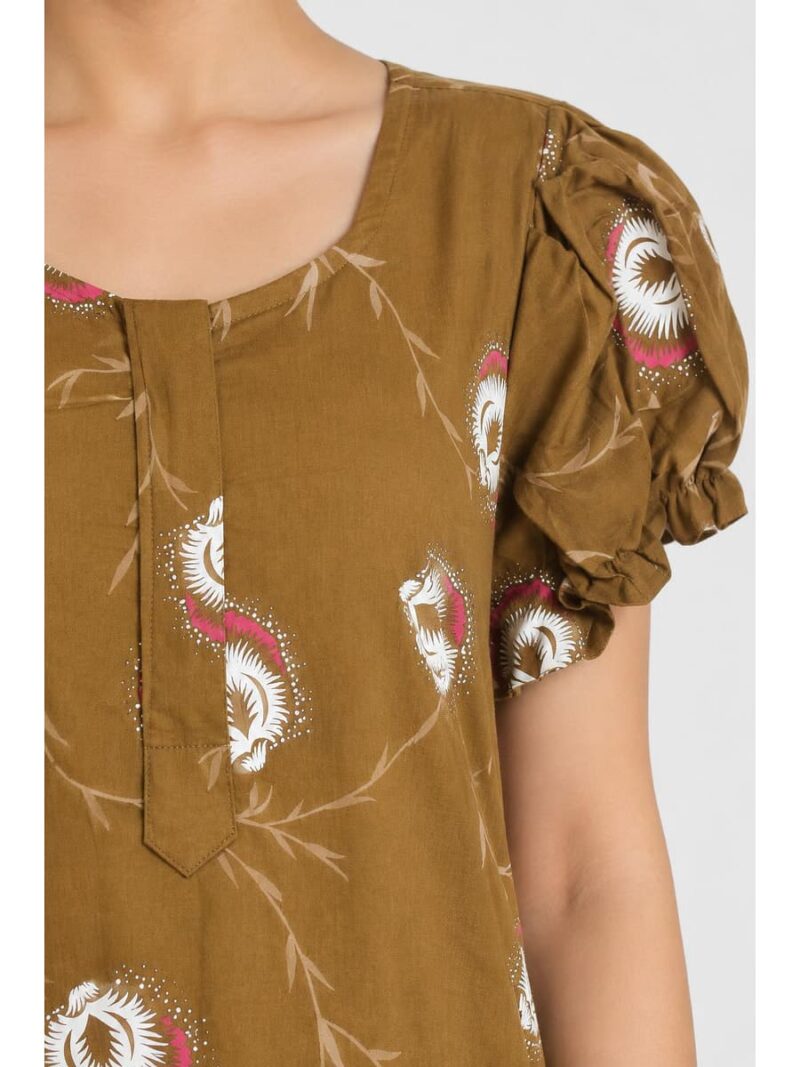 Women's Cotton Plus-Size Frock Nighty with Zip - Brown