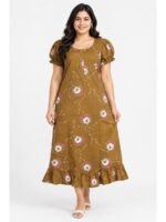 W-NY-520-18-BR-3XL-f_front Women's Cotton Plus-Size Frock Nighty with Zip - Brown