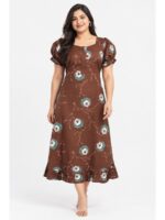 Women's Cotton Plus-Size Frock Nighty with Zip - Clay