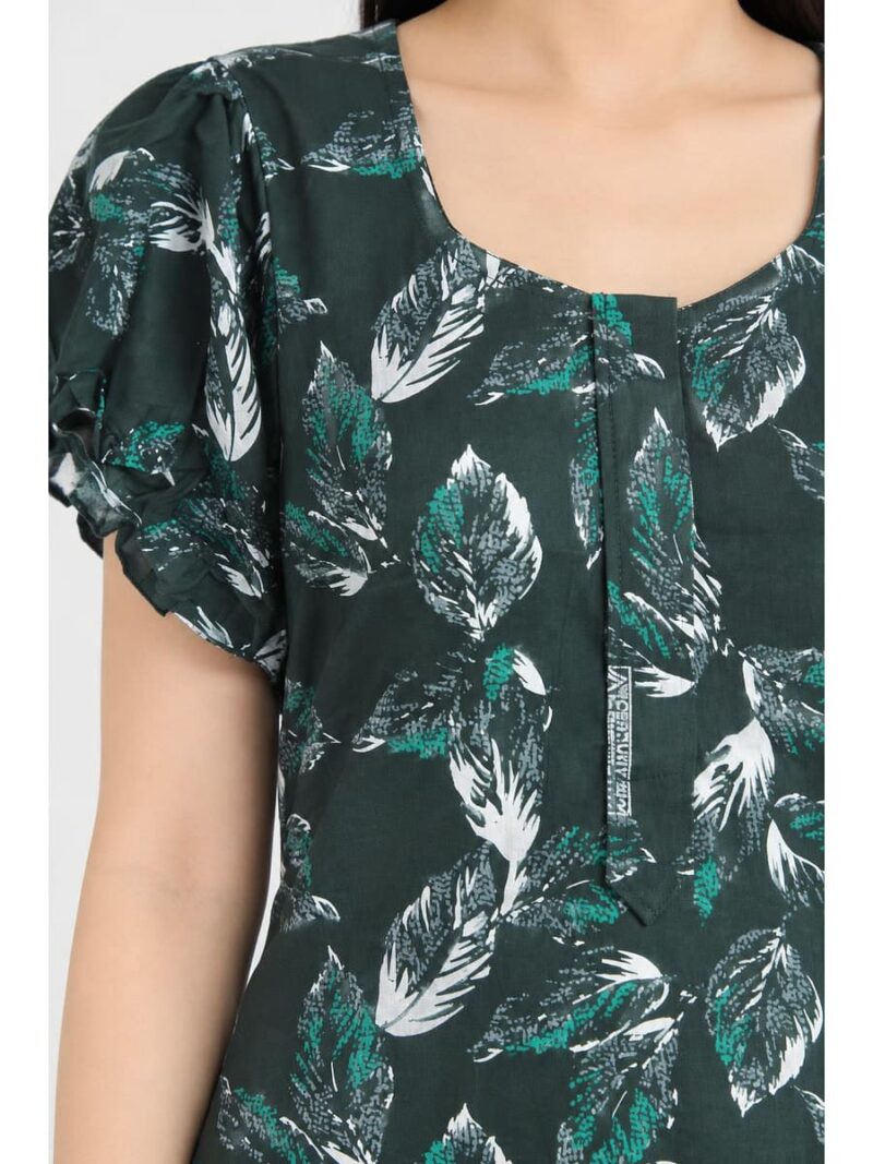 Women's Cotton Plus-Size Frock Nighty with Zip - Green