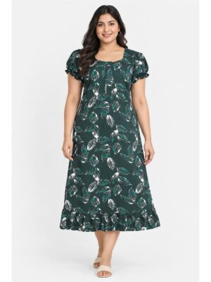 Women's Cotton Plus-Size Frock Nighty with Zip - Green